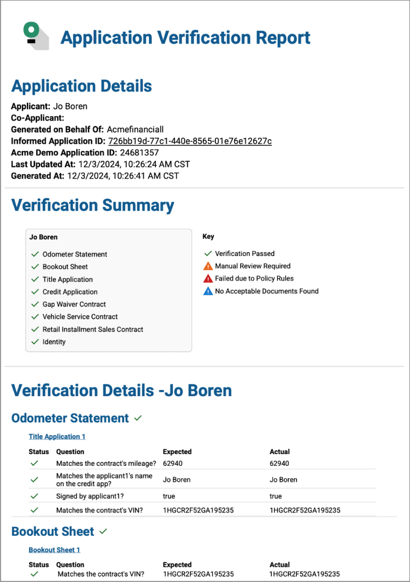 Verification Summary Sheet